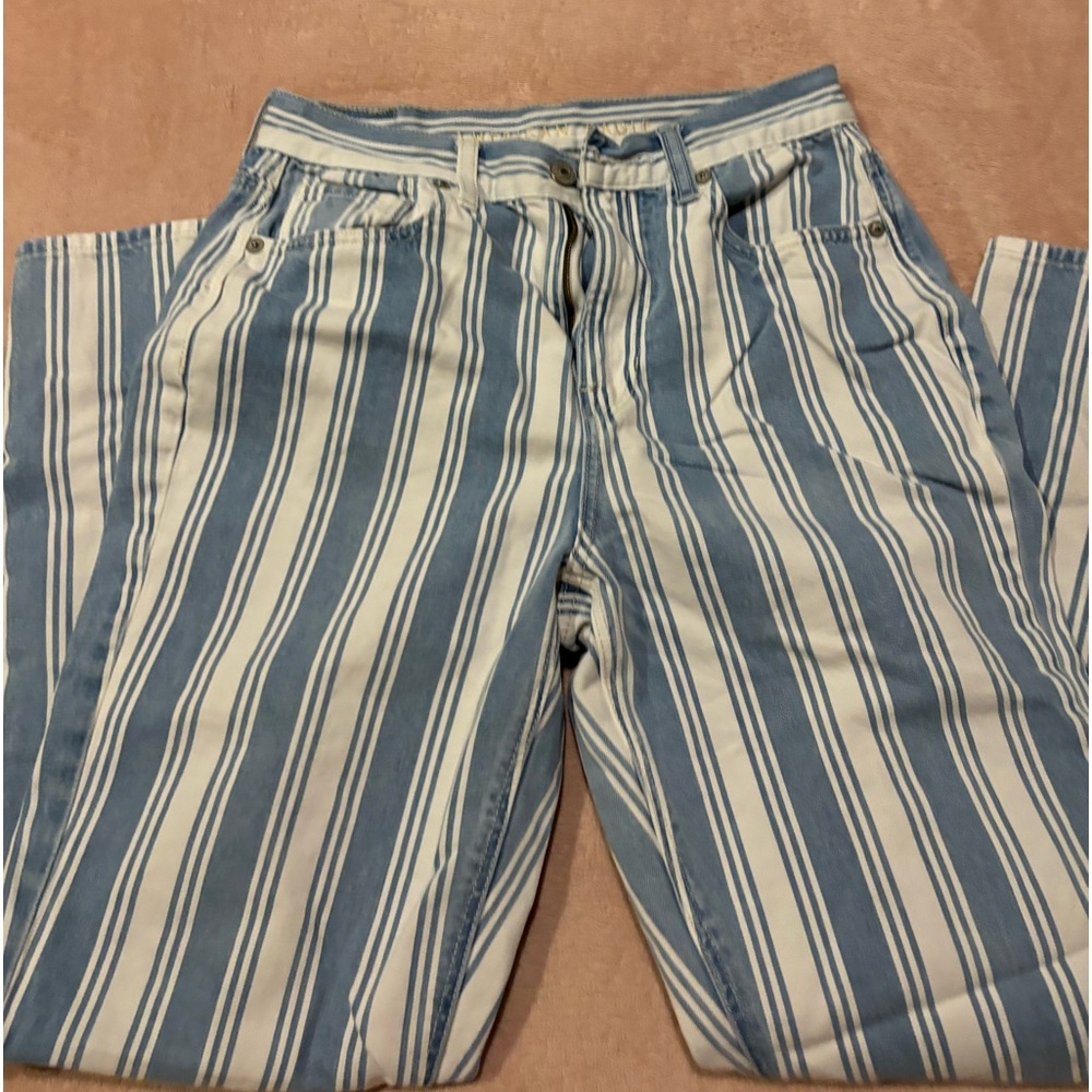 American Eagle blue and white striped jeans